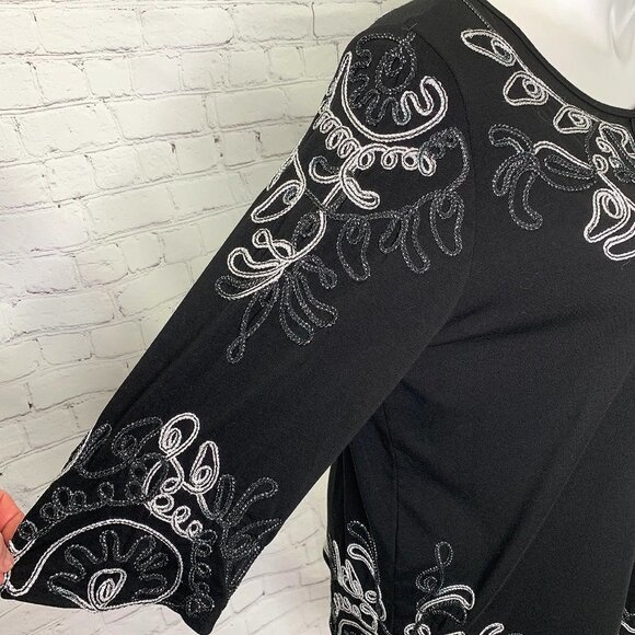 ONCE AGAIN BLACK & WHITE METALLIC THREAD SWIRL DESIGN TUNIC TOP - 1X - Picture 4 of 5